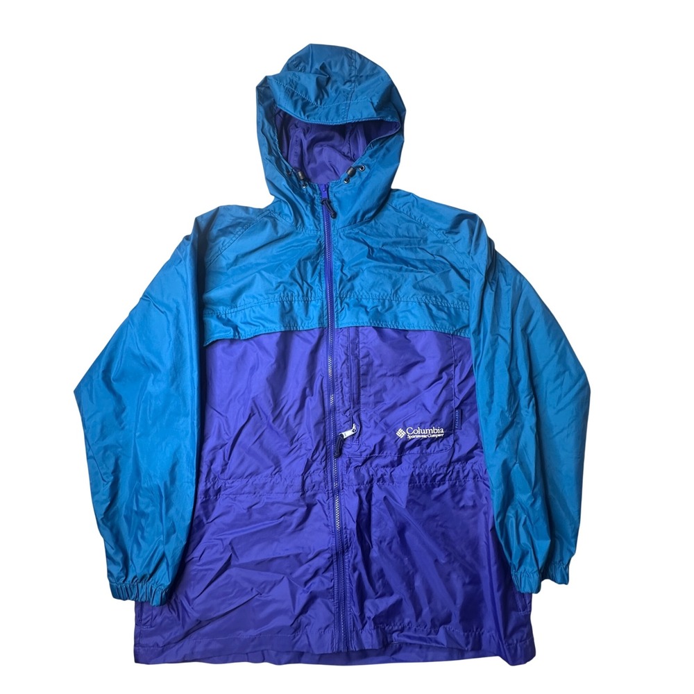Columbia Jacket Womens L Blue Purple Packable Rain Coat Windbreaker Colorblock